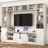 chartustriable 103" Wall Unit TV Stand with Storage for TVs up to 80" Large Farmhouse Wall Unit Entertainment Center w/Sliding Barn Door Cabinets and Power Outlet for Living Room, White chartustriable