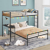 Twin Over Full Bunk Bed, Metal L-Shaped Bunk Bed Frame with Desk, Guardrail and Ladder, Space Saving Bed for Boys Girls, Convertible Into Twin Loft Bed & Full Platform Bed, Noise Free, Black TRIPLE TREE