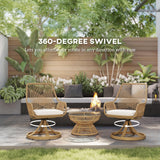 Outsunny Swivel Patio Chairs Set of 2, Rattan Outdoor Patio Dining Chairs with Soft Cushions and Metal Frame for Backyard, Lawn, Porch, or Garden, Khaki Outsunny