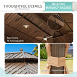 MELLCOM 14' x 22' Hardtop Gazebo,Galvanized Steel Metal Double Roof Aluminum Gazebo with Curtain and Netting,Brown Permanent Pavilion Gazebo with Aluminum Frame for Patios,Gardens,Lawns MELLCOM