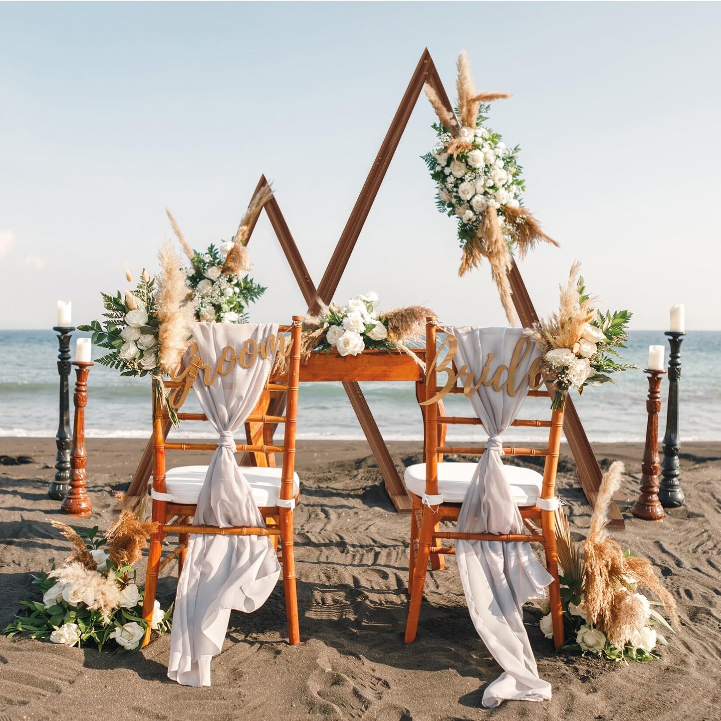 Wood Wedding Arch for Ceremony Triangle Arbor Backdrop Stand Outdoor