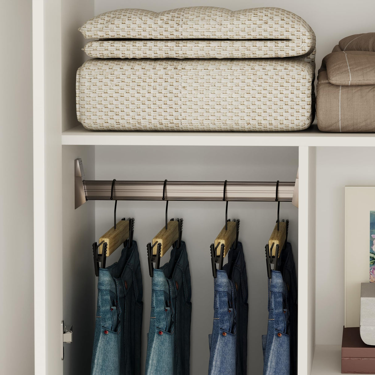 Homsee 63" W Wardrobe Closet Armoire with 4 Glossy Doors, Wooden Bedroom Clothing Storage Cabinet with 3 Hanging Rods & 10 Storage Compartments, White Homsee