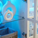 KEIKI Curio Cabinet, Lighted Glass Display Cabinet w/ 4 Glass Doors & Adjustable Shelves, Lighted Showcase with LED Light Strip, TV Stand, White KEIKI