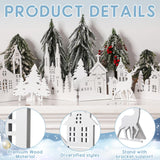 Colingmill 32 Inch Christmas Tabletop Decoration Wooden Christmas Themed White Church Christmas Tree and elk Signs Farmhouse Centerpiece Decor for Home Kitchen Table Shelf Decor Colingmill