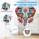 Bowetile Elephant Diamond Art Hanging Kits for Adults Kids, 5D Special Shape Diamond Painting Flowers Pendant Kits, Animal Gem Art Suncatchers Painting Ornament for Home Garden Wall Decor Bowetile