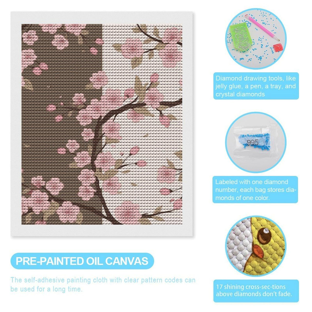 VTCTOASY Diamond Painting Kits for Adults Round 5D Diamond Art Painting Kits Romantic Cherry Blossoms DIY Full Drill Diamond Dots Paintings Picture Arts Craft for Home Wall Art Decor 16"x20" VTCTOASY