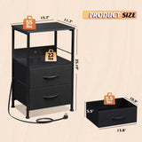 WLIVE Night Stand Set of 2 with Charger Station, Black Nightstand Sets with 2 Fabric Drawers and Storage Shelf, LED Bedside Table, Bedroom Small End Tables with 3 USB Ports and 2 AC Outlets WLIVE