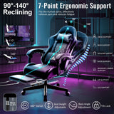 TUKAKA Gaming Chair,Ergonomic Massage Computer Office Desk Chair with Footrest,Pocket Spring Cushion,Reclining Leather Adjustable Gamer Chair with Headrest and Lumbar Support,Black TUKAKA