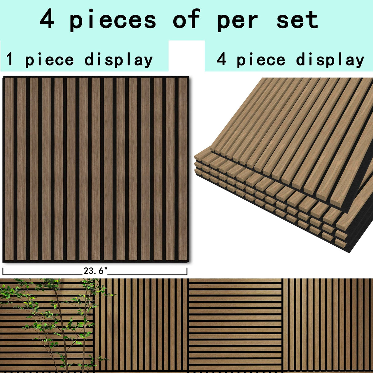 TRAIN2 ART 4 Pcs Wood Slat Acoustic Panels, 3D Fluted Wood Panel Sound Absorbing Panel for Wall and Ceiling, Decorative Sound Proof Panels Easy Installation (Walnut, 4pcs - 23.6 X 23.6 in) TRAIN2 ART
