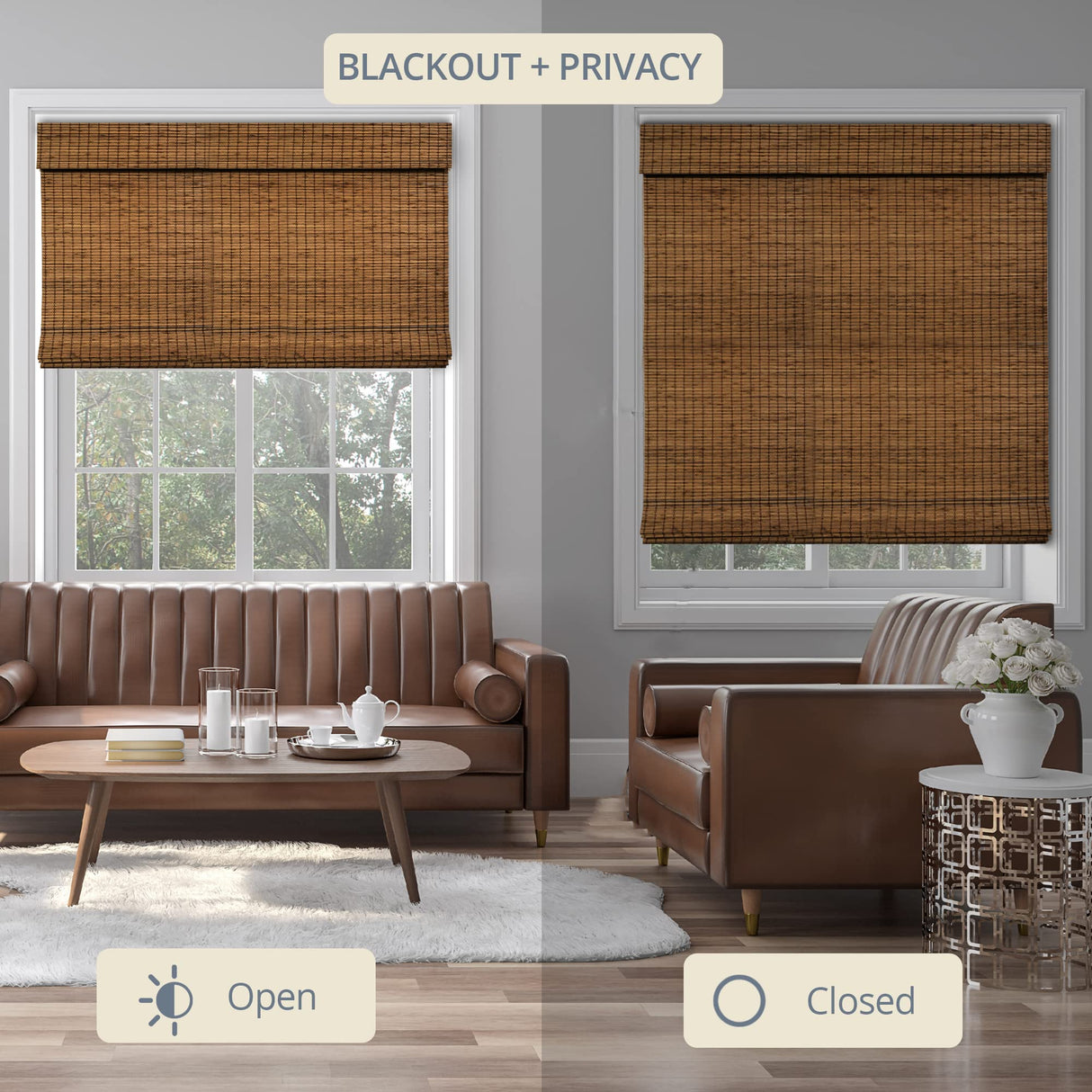 CHICOLOGY Bamboo Roman Shades - Smart Choice Eco-Friendly Light Filtering Blinds for Windows, Premium Quality, Ideal for Home, Frost, 33" W X 64" H CHICOLOGY