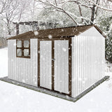 Ball & Cast 10x8 FT Sheds & Outdoor Storage,Metal Garden Shed with Window,Waterproof Cabinet Foldable House W/Lockable Doors and Roofs,for Storing Bicycles,Lawnmowers,Barbeques,White+Coffee Ball & Cast