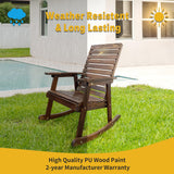 Mega Casa Wooden Rocking Chair with High Backrest and Contoured Seat, Solid Fir Wood, Heavy Duty 600 LBS, for Both Outdoor and Indoor, Backyard, Porch and Patio (Coffee) Mega Casa