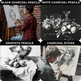 Charcoal Pencils for Drawing, Set of 22, Professional Drawing Sketch Pencils, Art Supplies for Sketching, Shading, Artist Charcoal Supplies for Beginners & Pro Artists. Aenir