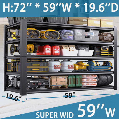 59''W/72''H Garage Shelving Heavy Duty 5-Tier Adjustable Storage Shelves Unit,3000 LBS Metal Utility Rack Shelf for Industries, Warehouses, Basement,Black (72''H x 59''W x 20''D) LBVSKK