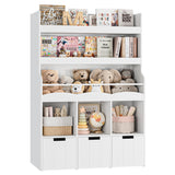 HITHOS 55.3" H Kids Bookshelf with Toy Storage Organizer, Tall Book Shelf with 3 Movable Toy Storage Bins, Large Kids Bookcase with Toy Chest, 39.2" W Modern Toy Box for Kid Room, Playroom, White HITHOS