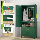 71" Metal Armoire Wardrobe Closet, Metal Wardrobe Cabinet with Hanging Rod (Green) GAIOUS