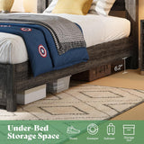 AMERLIFE Farmhouse Twin Platform Bed Frame with 49" Fluted Headboard, Wooden Bed with Natural Grain Finish, Noise-Free, No Box Spring Required, Easy Assembly, Grey AMERLIFE