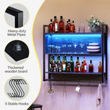 TC-HOMENY Gaming Floating Shelves LED, 36''Shelf Wall Mounted Shelve with Adjustable Shelf, Gaming Shelve for Wall, Pipe Shelves Hanging Display Rack Bookshelf with S-Hook, Wine Coffee Bar Black TC-HOMENY
