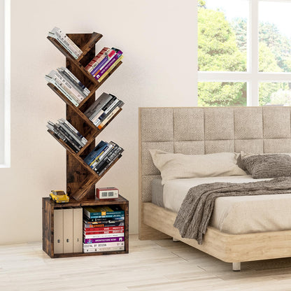 Sturdy Retro Tree Bookshelf by ART-GIFTREE – 6 Tier Floor Standing Bookcase for Home and Office Storage - WoodArtSupply