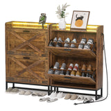 HAIOOU Shoe Storage Cabinet, Industrial Shoe Cabinet with 2 Flip Drawers, Farmhouse Slim Narrow Freestanding Wood Shoe Rack Storage Organizer for Entryway,Foyer,Hallway(Rustic Brown) HAIOOU