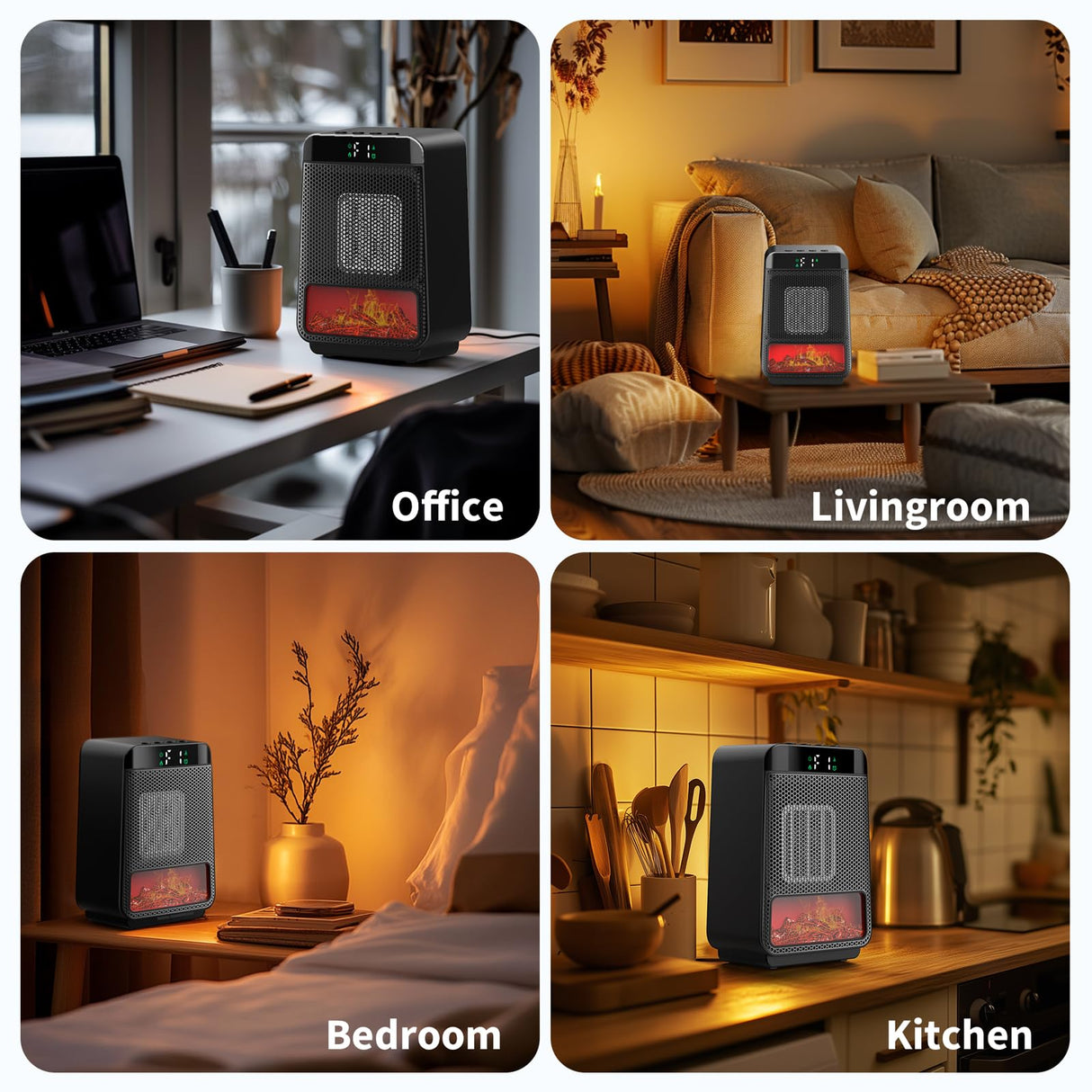 Mini Electric Fireplace Heater for Indoor Use,1500W Small Space Fireplace Heater with 3D LED Flame,Safety Protection,Portable Desktop Fireplace Heater for Office Home Christmas Decoration(Black) Cuteqi