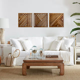 Musanpou Wood Geometric Home Wall Decor Slatted Wood Design Wall Sculpture，Set of 3 Wood Wall Art decorate，Boho Bathroom Bedroom Living Room rustic Home Decoration Musanpou