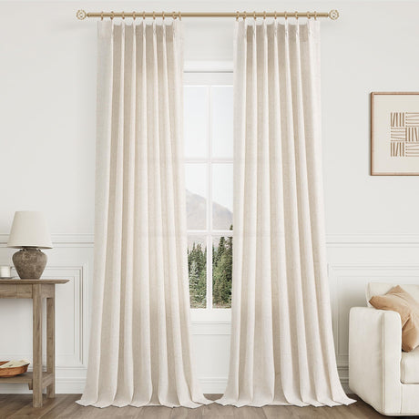 Pinch Pleated Linen Curtains 108 Inches long for Living Room 2 Panels Set Cream Beige Flax Pleat Drapes Back Tab Semi Sheer Neutral Boho Ceiling to Floor 108 Inch Curtains for Bedroom Window 9 FT Aersas