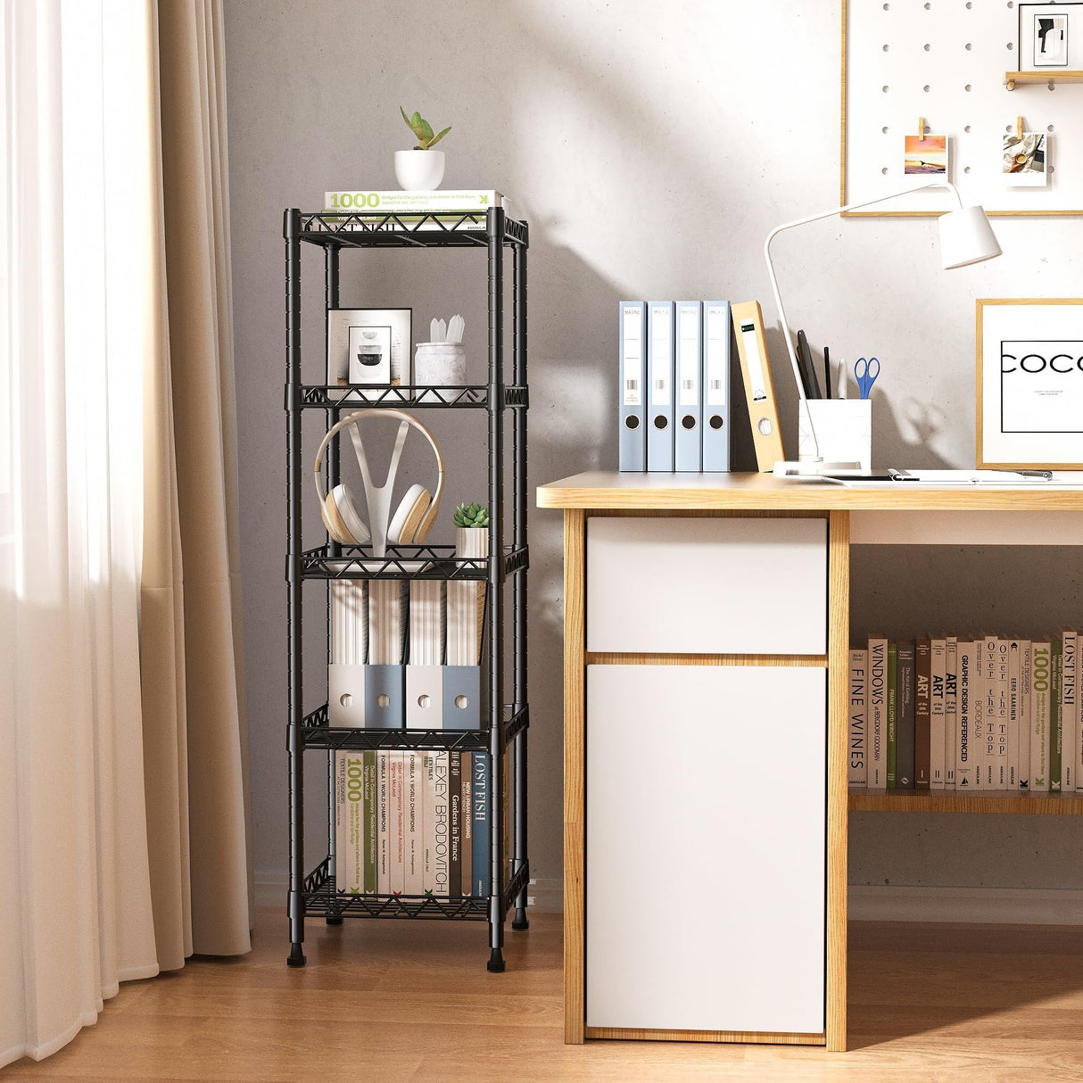 GIOTORENT 5 Tier Standing Shelving Metal Units, Adjustable Height Wire Shelf Display Rack for Laundry Bathroom Kitchen 11.8 W x 11.8 D x 50 H (5-Tier, Black) GIOTORENT