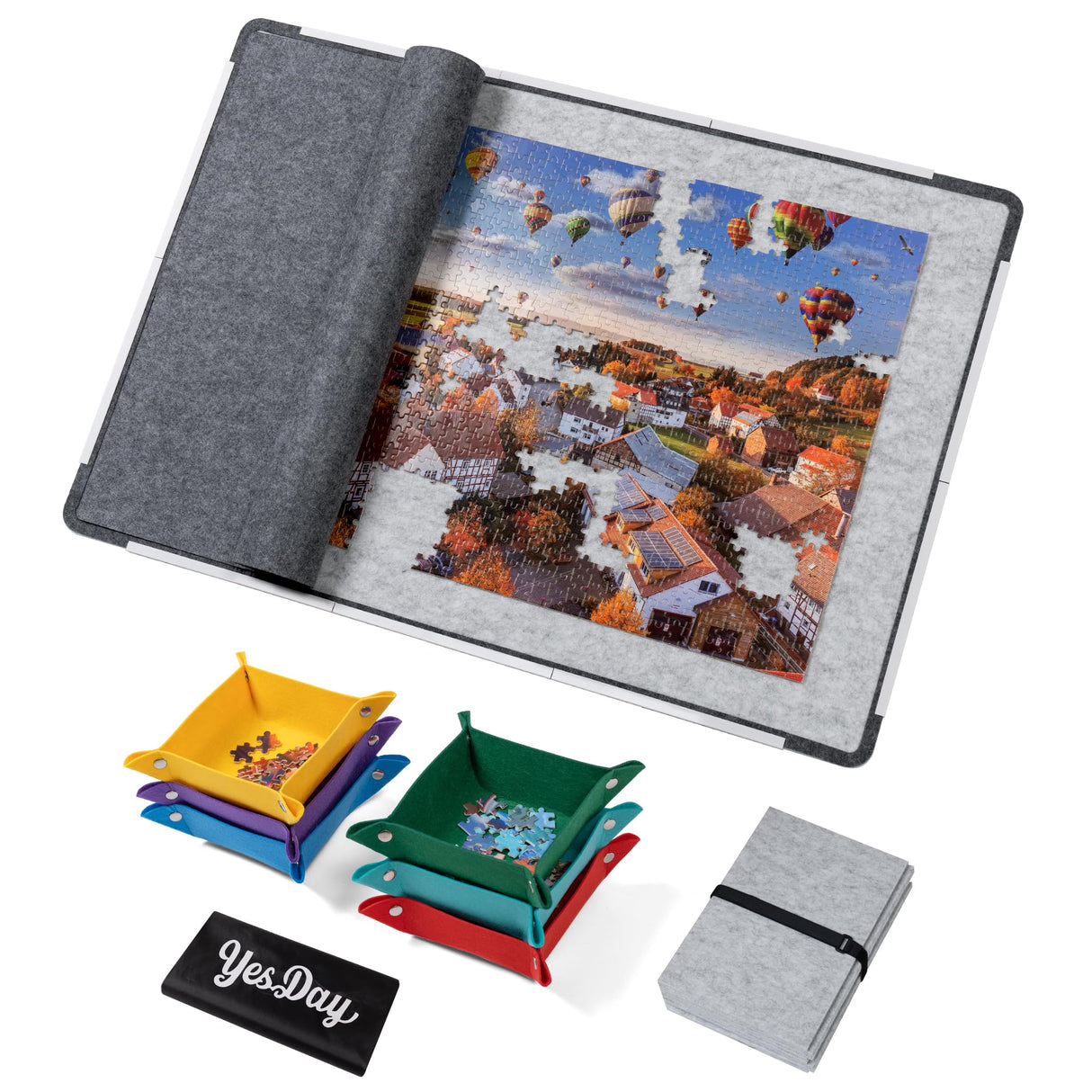1500 Pieces Jigsaw Puzzle Board, Foldable Puzzle Mat with Non-Slip Surface & 6 Sorting Trays, 36.6" x 25.2"Portable Jigsaw Board with Dustproof Cover Puzzle Pad Jigsaw Saver for Adults
