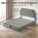 Queen Size Lifting Upholstered Bed Frame with Adjustable Headboard, Storage Space & LED Lighting Saudism