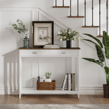 ChooChoo Farmhouse Console Table with Drawer, Mission Narrow Entryway Sofa Table with Storage, for Entryway, Living Room and Hallway, Soft White and Brown ChooChoo