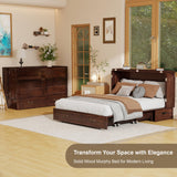 Keloyid Solid Wood Murphy Bed Cabinet：Queen Size Murphy Bed with USB Charging Station and Large Storage Drawer for Home，Optimize Sleeping Space（Mattress Not Included） Deep Brown Red-7 Keloyid