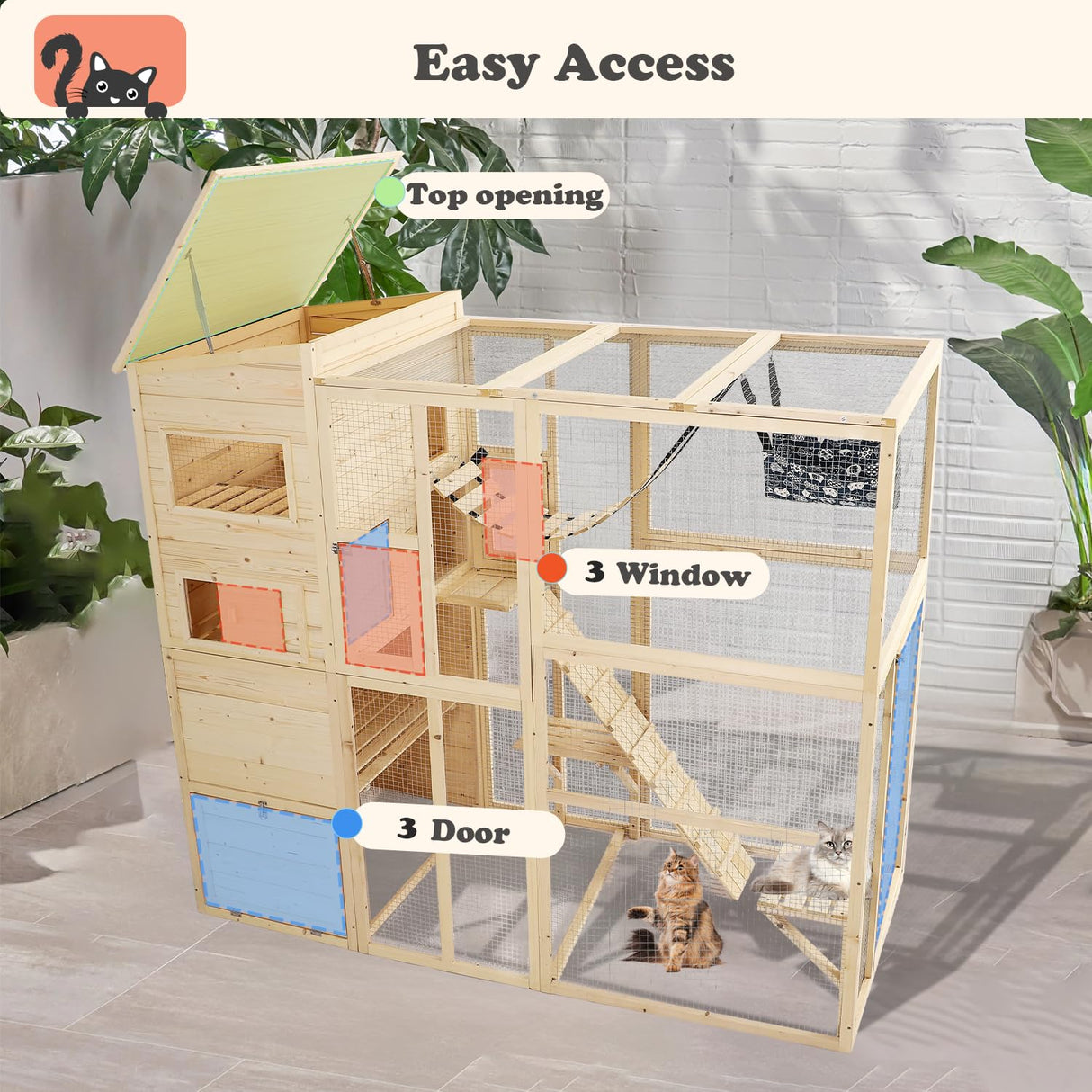 QUYZE Catio Outdoor Cat Enclosure, Large Outdoor Cat House for Mulitiple Cats, 4 Tiers Walk in Catio for Cats Outdoor Patio, 4 Tiers Cat Houses with Weatherproof Roof, Hanging Hammock, Bridge QUYZE