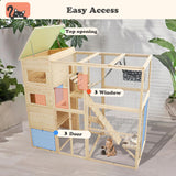 QUYZE Catio Outdoor Cat Enclosure, Large Outdoor Cat House for Mulitiple Cats, 4 Tiers Walk in Catio for Cats Outdoor Patio, 4 Tiers Cat Houses with Weatherproof Roof, Hanging Hammock, Bridge QUYZE