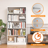 OSEILLC Bookcase,5 Tier White Bookshelves,66" Tall Free Standing Metal Bookcase with Adjustable Storage Shelves, Industrial Wide Bookshelf for Bedroom Living Room Home Office School OSEILLC