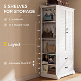 IRONCK Armoire Wardrobe Closet, 70.87" H Wooden Bedroom Armoire with 2 Louvered Doors, 2 Drawers and Shelves, Large Freestanding Clothing Storage Cabinet, White IRONCK