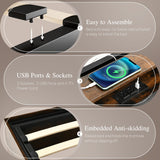 YITAHOME King Size Lift Up Bed Frame with Charging Station & RGB LED Lights, Linen Upholstered Storage Headboard Bed, Heavy Duty Wooden Slats, No Box Spring Needed, Noise Free, Rustic Brown and Grey YITAHOME