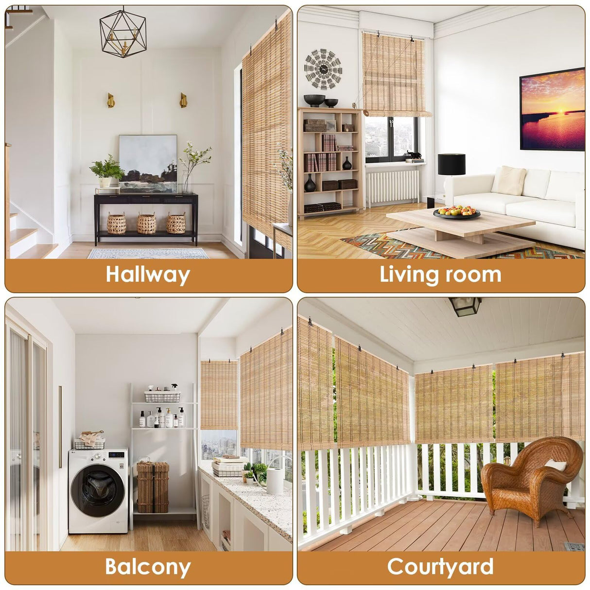 Bamboo Blinds for Interior Windows, Easy to Install Bamboo Shades for Indoor Windows, Custom Roller Shades for Indoor Window and Outdoor Patio, 23" W x 48" H BAYUE