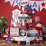 20 Pcs 4th of July Tiered Tray Decor Set - Patriotic Decorations for Independence Day & Memorial Day - Red, White & Blue Wooden Sign - Rustic Farmhouse Table Decor Mifoci