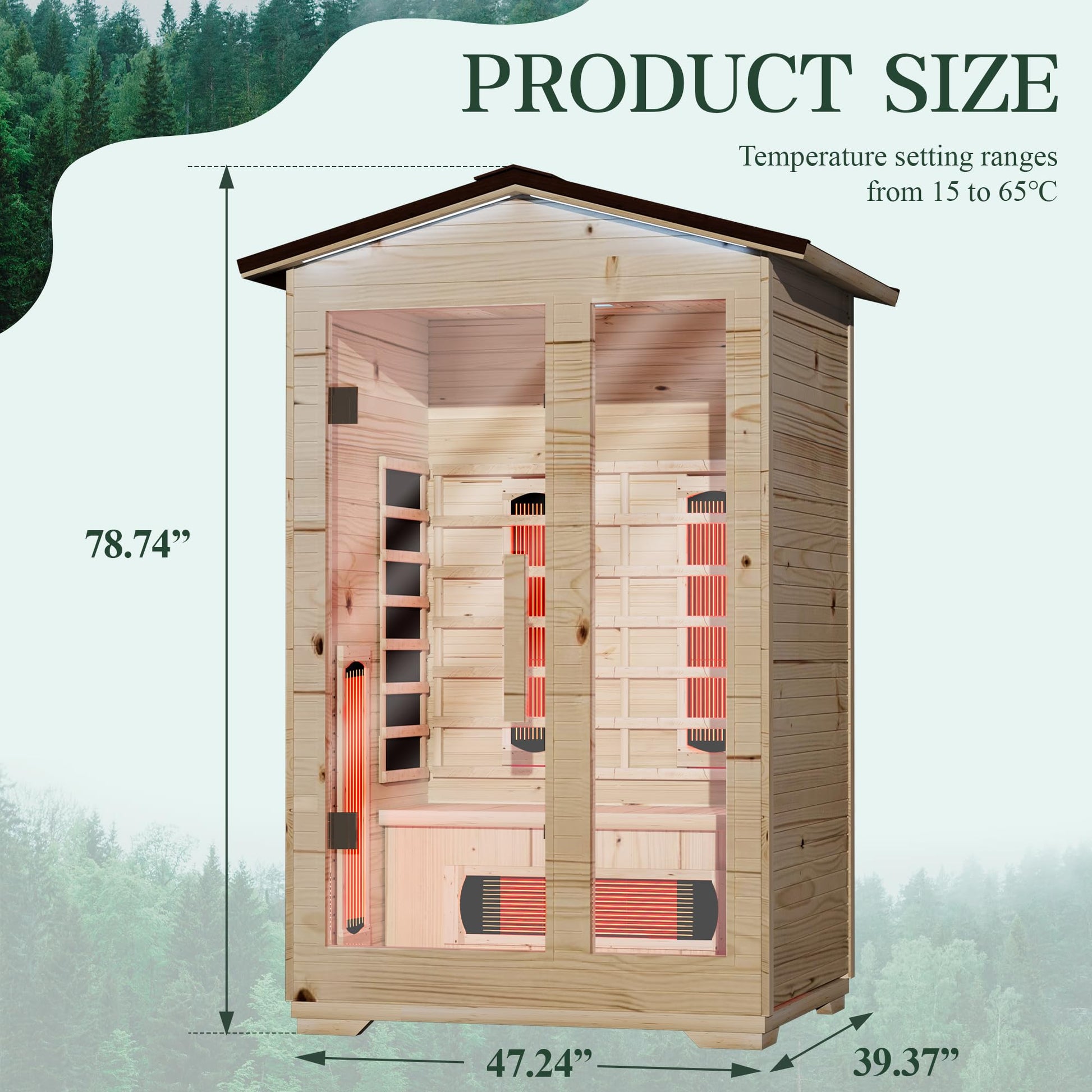 BNEHS Outdoor Sauna 2 Person,Full Spectrum Infrared Sauna,Home Sauna with 10 Minutes Warm Up Heating Tubes & Panels,Personal Wooden Sauna Room with Bluetooth Speaker,2050Watt - WoodArtSupply