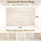 Moroccan Large Area Rug 5x7 - Soft Machine Washable Geometric Boho Distressed Farmhouse Rug Morden Stain Resistant Indoor Floor Carpet for Bedroom Dining Table Nursery Home Office (5 x 7, Beige) Aoyaomi