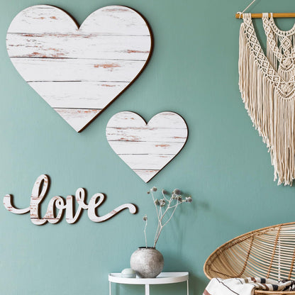 Chitidr 3 Pieces Heart Shaped Wood Sign Heart-Shaped Wooden Wall Sign Wood Heart Wall Decor Rustic Hanging Sign Wooden Heart Plaque for Home Farmhouse Living Room Bedroom (White)