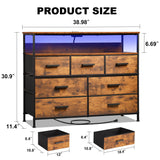 NASHZEN Dresser TV Stand with 7 Drawers, Dresser TV Stand with LED Lights & Power Outlets, Bedroom Dresser, Chest of Drawers up to 45'' Long TV, Wide Fabric Dresser with Open Shelf (Rustic Brown) NASHZEN