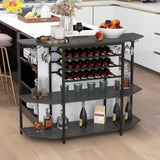 COSTWAY Rustic Grey 3-Tier Wine Bar Cabinet with Charging Station and Ample Storage COSTWAY