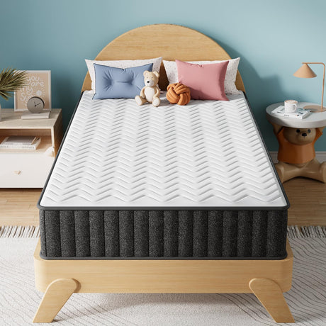 pengucool 12 Inch Mattress Twin, Memory Foam Mattress in a Box, Cooling Charcoal Medium Firm Mattresses for Back Pain Relief, CertiPUR-US, Fiberglass Free & Support Comfort pengucool