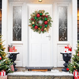 Adeeing 16" Christmas Wreath for Front Door, Lighted Christmas Wreath with 30 LED Lights Timer Red Green Gold Xmas Balls, Battery Operated Snow Flocked Winter Wreath for Fireplace Window Outdoor Decor Adeeing