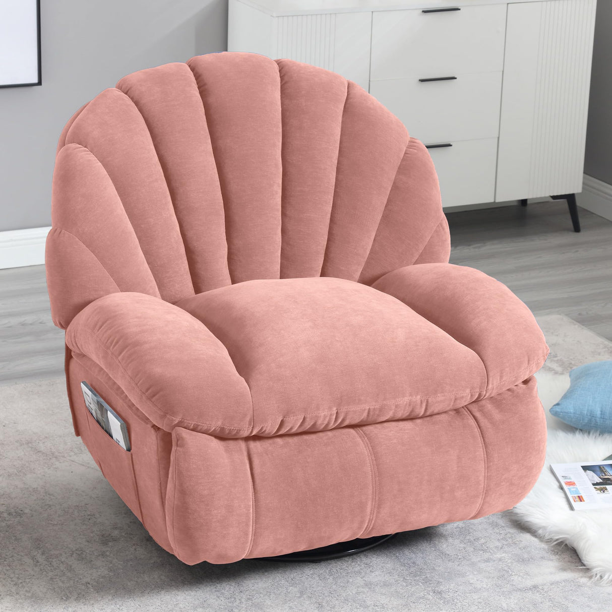 HOMYEDAMIC Recliner Chair Rocker Swivel, Comfortable Soft Fabric Shell Shape with Storage 360 Swivel Manual Big Tall Single Reclining Sofa for Adults Living Room Bedroom (NMH-Pink) HOMYEDAMIC