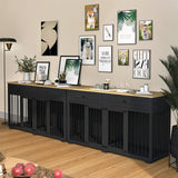 PIAOMTIEE Dog Crate Furniture, 72.4 Inch Wooden Dog Kennel, Modern Decorative Dog House, Dog Crate End Table with Double Doors, Drawers, Divider, Indoor Dog Cage for Large Medium Dogs, Black PIAOMTIEE