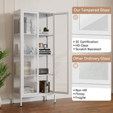 Polup Glass Display Cabinet with Doors and Shelves, White Curio Cabinet with 3 Side Tempered Glass, 66 Inch Tall Display Case for Collectibles, Metal Storage Cabinet for Living Room, Assemble Required Polup