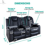 Naomi Home Living Room Furniture Set, Power Reclining Sofa Set, Air Leather Recliners with Built-in USB Ports and Storage Console, LED Reclining Couch Set for Living Room (Black, Loveseat and Chair) Naomi Home